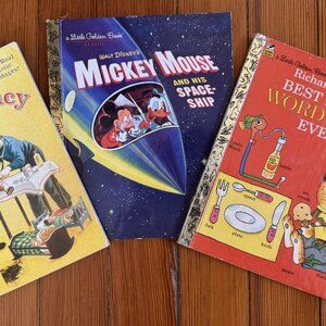 3 Vintage Little Golden Books: Nurse Nancy, Mickey Mouse, and Richard Scarry